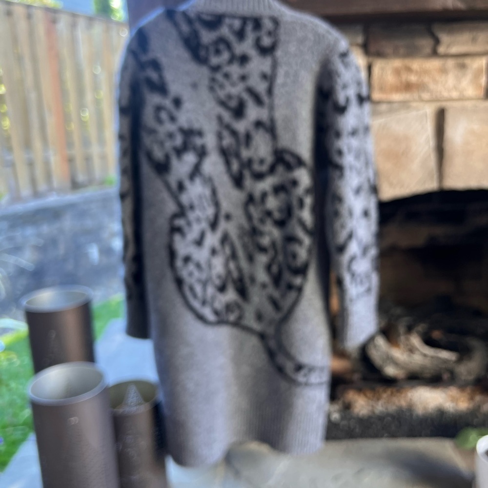 Anthropology Averie open front Gray Leopard Print Women's Sweater - Picture 5 of 8